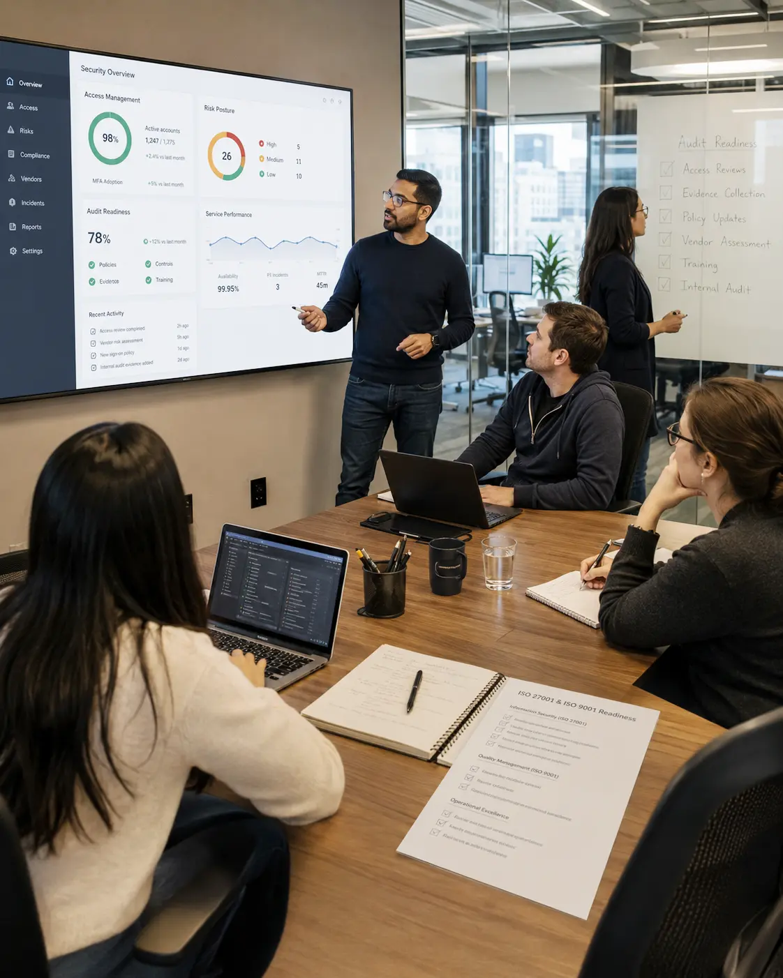 Software and SaaS security team reviewing ISO 27001 controls